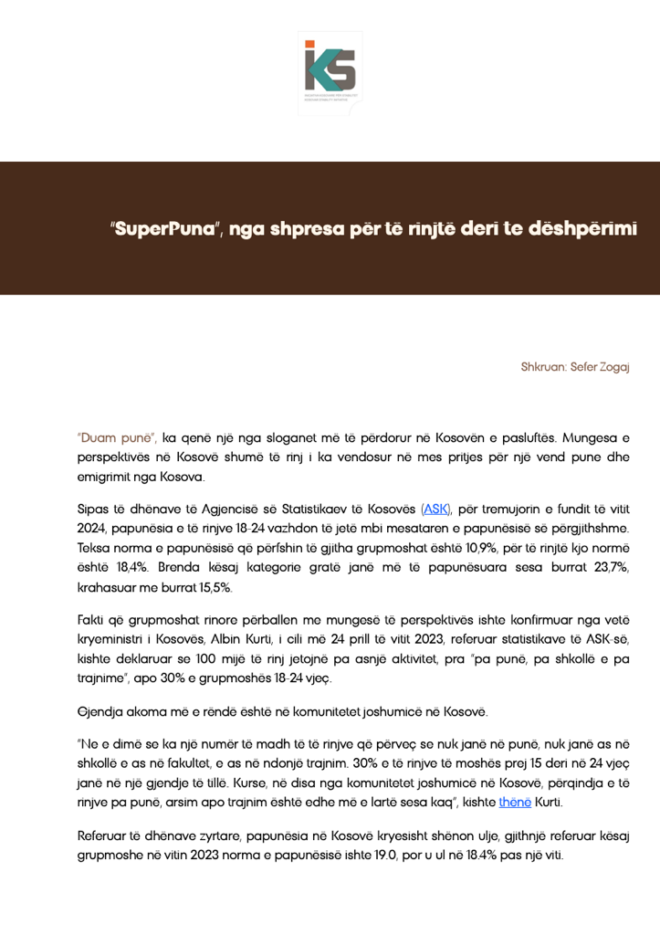 “SuperPuna”, nga shpresa për të rinjtë deri te dëshpërimi